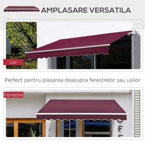 Copertina de Soare pentru Exterior Reglare cu Manivela, din Aluminiu si Poliester, 295x250cm, Rosu Inchis Outsunny | Aosom RO