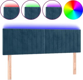 vidaXL Tăblie de pat cu LED, albastru închis, 144x5x78/88 cm, catifea