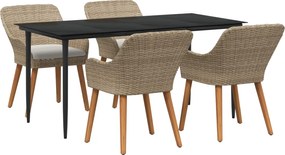 vidaXL Set de masă pentru grădină cu pernă 5 pcs Bej poliratan