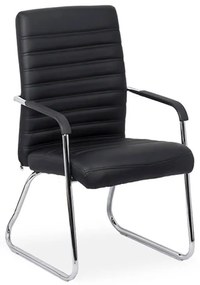 Scaun vizitator negru OFF 833 din piele ecologică cu cadru cromat