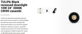 Spot LED incastrabil TULIPA Black recessed downlight 10W 24° 3000K CRI90 casambi