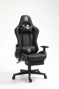 Scaun gaming cu masaj in perna lombara, suport picioare, funcție sezlong, SIG 5020, Negru