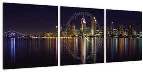 Tablou cu orașul nocturn (cu ceas) (90x30 cm)