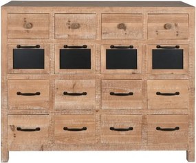 Comodă cu multe sertare, rustică, din lemn de pin, natur, cu 16 sertare, tăblițe negre și mânere metalice, 92,5 x 110 x 40 cm, „Archive”