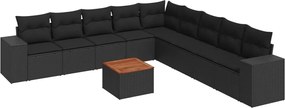 vidaXL Set canapele de grădină cu perne, 10 piese, negru, poliratan