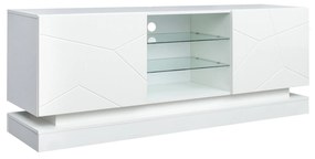 Comoda TV Moderno Lucios cu Raft de Sticlă Reglabil și Balamale Silențioase, Suport pentru TV până la 70 Inch, 160x38,5x60 cm, Alb