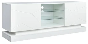 Comoda TV Moderno Lucios cu Raft de Sticlă Reglabil și Balamale Silențioase, Suport pentru TV până la 70 Inch, 160x38,5x60 cm, Alb