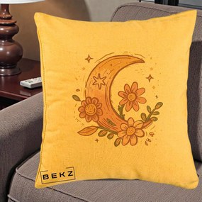Perna Decorativa Luna Florala Boho, 40x40 cm, Galben, Husa Detasabila, Perna Inclusa, BEKZ®