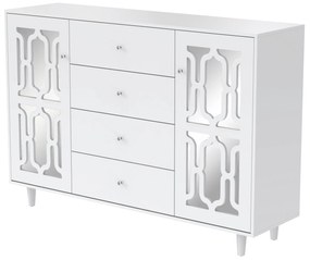 Comodă albă cu oglindă și mânere din cristal, culoare albă | Aosom România