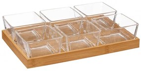 Set servire aperitiv Elke, sticla, bambus, 28.5 x 5.5 x H 19.5 cm