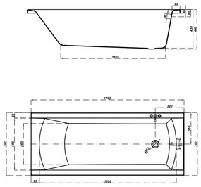 Cada baie incastrata Cersanit Korat, 170 x 70 cm, dreptunghiulara, alb lucios 1700x700 mm