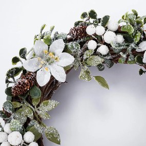 Coroniţă de Crăciun din nuiele POINSETTIA albă, 30 cm