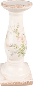 Suport lumanare, bej, din ceramica, aspect vintage, H30 cm, Flowers