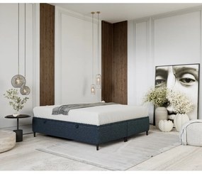 Pat matrimonial albastru închis tapițat cu spațiu de depozitare 140x200 cm Tate – Maison de Rêve