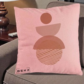 Perna Decorativa Geometric Boho Forme Terracotta, 40x40 cm, Roz, Husa Detasabila, Perna Inclusa, BEKZ®