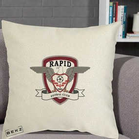 Perna Personalizata Rapid Fotbal Club 1923, 40x40 cm, Ecru, Husa Detasabila, Perna Inclusa, BEKZ®