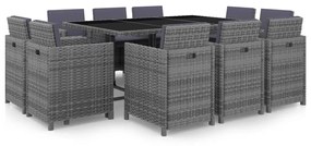 46378 vidaXL Set mobilier de exterior cu perne, 11 piese, gri, poliratan