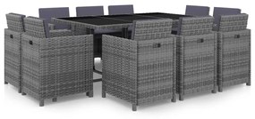 vidaXL Set mobilier de exterior cu perne, 11 piese, gri, poliratan