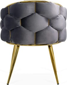 Scaun living gri din catifea cu picioare aurii metalice BUC 251
