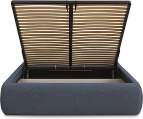 Pat matrimonial albastru închis tapițat cu spațiu de depozitare/fără tăblie cu somieră 180x200 cm Inera – Bobochic Paris