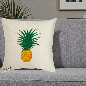Perna Decorativa Ananas Tropical, 40x40 cm, Ecru, Husa Detasabila, Perna Inclusa, BEKZ®
