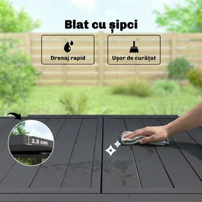 Outsunny Masă de Grădină Extensibilă pentru 4-6 Persoane 80/160x80 cm, Masă de Prânz pentru Exterior din Aluminiu cu Blat Lamelar, pentru Terasă, Balcon, Negru | Aosom Romania