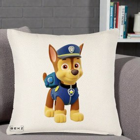 Perna Personalizata Chase PAW Patrol Albastru, 40x40 cm, Crem Reliefat, Husa Detasabila, Perna Inclusa, BEKZ®