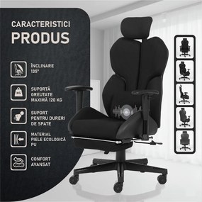 LUMINA X-Motion Relax – Confort Ergonomic cu Masaj Lombar și Relaxare Extinsă, Textil, Negru
