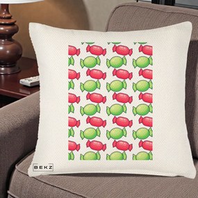 Perna Decorativa Bomboane Craciun Pattern, 40x40 cm, Crem Reliefat, Husa Detasabila, Perna Inclusa, BEKZ®