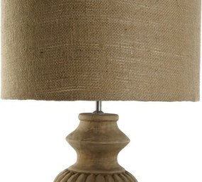 Lampă de masă din lemn sculptat cu abajur din iută naturală, 44×44×91 cm, „Coloniale"