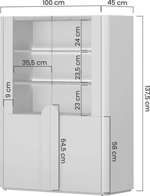 Vitrină cu două uși Amilio 100 cm - eucalipt / stejar baltic dune / mânere stejar natural