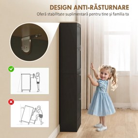 HOMCOM Pantofar Compact cu 4 Sertare și Rafturi Reglabile pe 2 Niveluri, 60 x 23,5 x 153,3 cm, Negru | Aosom Romania