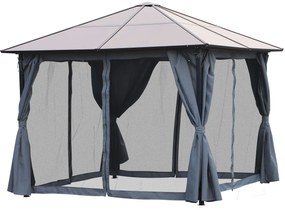 Outsunny Pavilion cu acoperiș din policarbonat, perdele cu plasă de insecte, structură de aluminiu, gri închis, 3 x 3 m | Aosom Romania