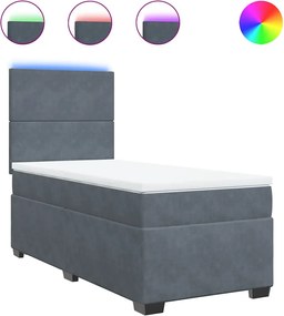 vidaXL Pat box spring cu saltea, gri închis, 90x200 cm, catifea