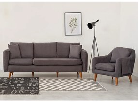 Set Canapea si Fotoliu, Lemn Solid, Sofia, 2 Piese, Gri Antracit