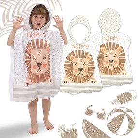 Poncho pentru copii HAPPY LION alb 60 x 60 cm