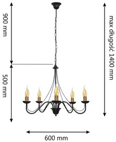Lustră pe lanț MALBO 5xE14/60W/230V
