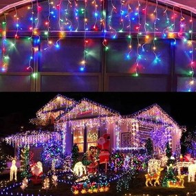 Instalație de Crăciun, 12 metri, franjuri cu led tip țurțuri, exterior, multicolor