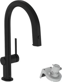 Baterie bucatarie cu dus extractibil si filtru de apa negru mat Hansgrohe Aquittura Select M91 210 cu 1 jet