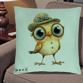 Perna Decorativa Pui Elegant cu Palarie Teal, 40x40 cm, Verde Menta, Husa Detasabila, Perna Inclusa, BEKZ®