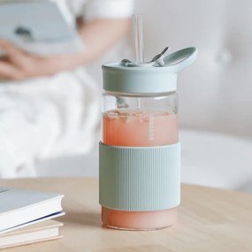 Sticla Buydeem CD1017-CG, 500 ml, Pai incorporat, Rezistenta la scurgeri, Sticla rezistentă la caldura pana la 150°C, Fara BPA, Verde