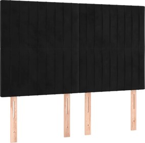vidaXL Tăblie de pat neagră 144x5x118/128 cm catifea