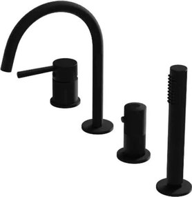 Baterie cada cu montaj pe cada, negru mat, 4 gauri, cu set dus, pipa 20 cm, LaVita Verdi Negru