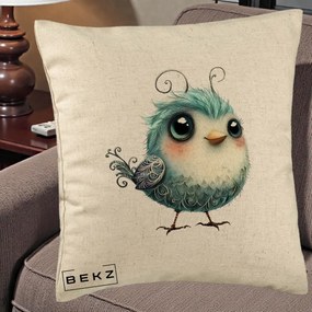 Perna Decorativa Pui Teal cu Aripioare Ornamentale, 40x40 cm, Bej, Husa Detasabila, Perna Inclusa, BEKZ®