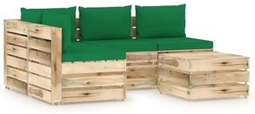 Set mobilier de gradina cu perne, 5 piese, lemn verde tratat green and brown, 5