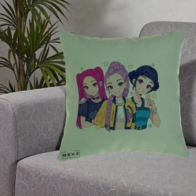 Perna Personalizata K-pop HUNTRX Trio Anime Stele, 40x40 cm, Verde, Husa Detasabila, Perna Inclusa, BEKZ®