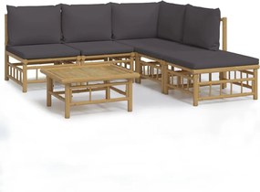 vidaXL Set mobilier de grădină cu perne gri închis, 6 piese, bambus