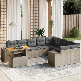 3272803 vidaXL Set mobilier de grădină cu perne, 10 piese, gri, poliratan