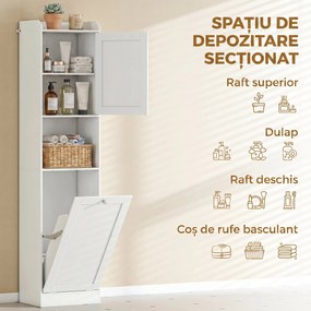 HOMCOM Coloană Baie cu Coș Rabatabil, Dulap Îngust cu Rafturi, Alb | Aosom Romania