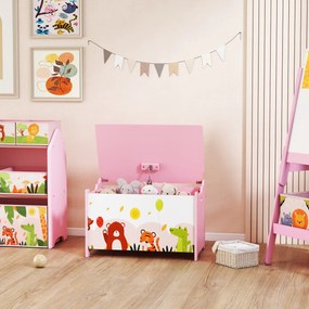 AIYAPLAY Ladă de depozitare pentru jucării cu balamale de siguranță din lemn pentru copii, Roz | Aosom Romania